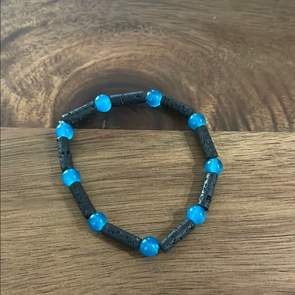 Natural Lava and Blue Beaded Bracelet